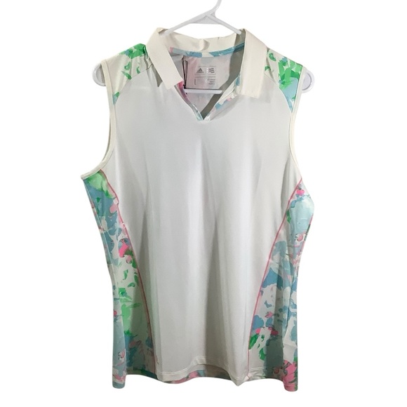 adidas Tops - Adidas White Floral Short Sleeve Polo Resor Sleeveless